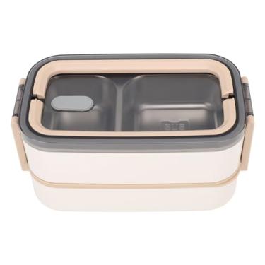 Imagem de Caixa térmica 2 camadas de aço inoxidável 1400 ml, compartimentos de vedação à prova de vazamento, recipiente de almoço isolado com conjunto de talheres para