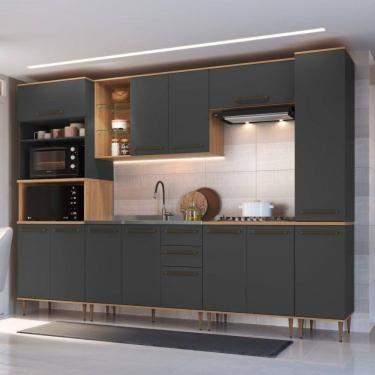 Imagem de Conjunto de Cozinha 2 Gavetas 2 Fornos Isabelle I Freijó/Grafite