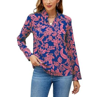 Imagem de Blusa Estampada Com Decote Em V, Blusa Casual Com Estampa Floral Com Decote Em V Blusa Estampada Floral Macia na Moda para a Vida Diária (XL)