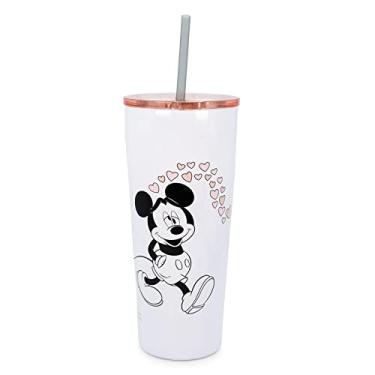 Imagem de Silver Buffalo Copo de aço inoxidável com parede dupla com canudo Minnie e Mickey soprando, 650 ml