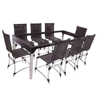 Imagem de 8 Cadeiras E Mesa Jantar Haiti Alumínio Cozinha Edícula Tabaco