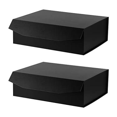 Imagem de PACKGILO 2 peças de caixa de presente extra grande preto fosco com tampa, 40 x 33 x 13 polegadas, caixas de presente gigantes magnéticas rígidas para presentes, roupão, vestido de noiva, caixa de pedido de dama de honra dobrável reutilizável