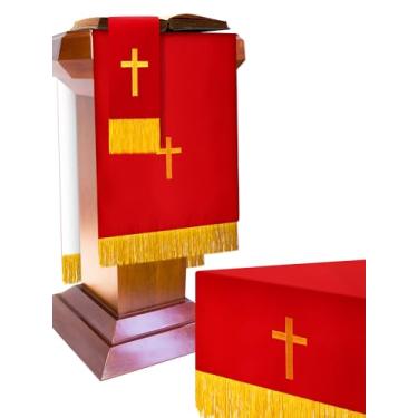 Imagem de Cutecrop Conjunto de 3 lenços reversíveis de púlpito vermelho e branco com cruz dourada, principalmente vermelho, branco e dourado, as the pictures shown, Clássico