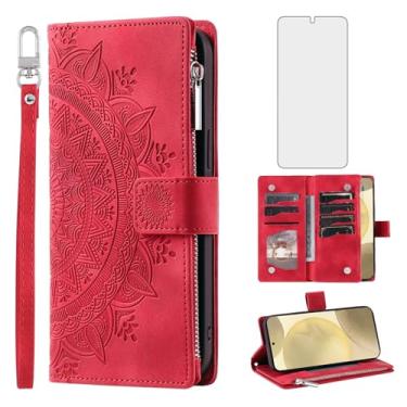 Imagem de Capa de telefone para Samsung Galaxy S24 Plus S24+ 5G capa carteira com protetor de tela de vidro temperado e alça de pulso mandala flor flip zíper titular cartão celular S24plus 24S + S 24 24+