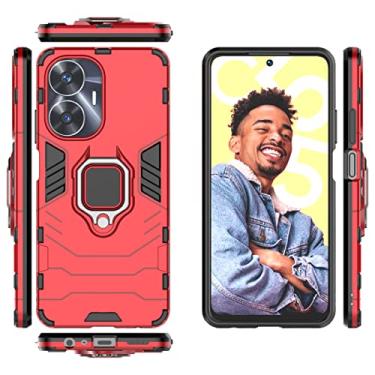Imagem de Kukoufey Capa para Oppo Realme C55 Capa, Capa para Oppo Realme Narzo N55 Capa, Suporte Magnético para Carro Capa Shell para Oppo Realme C55 4G RMX3710 Capa Vermelha