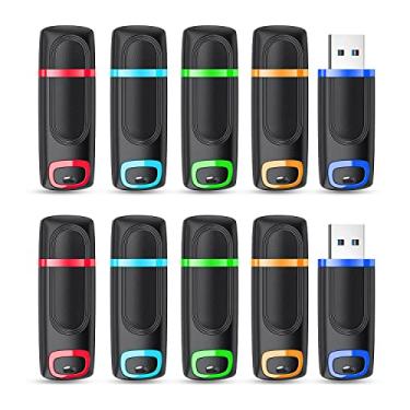 Imagem de RAOYI Pacote com 10 unidades Flash Drive de 64 GB, USB 3.0 de alta velocidade, pen drive para armazenamento de dados e backup (multicolorido)