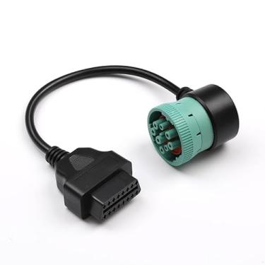 Imagem de Moxikison Cabo adaptador verde J1939 macho para OBD2 fêmea, 9 pinos macho para fêmea de 16 pinos, adaptador de cabo de scanner de diagnóstico de caminhão para motor diesel Cummins