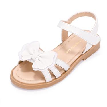 Imagem de PANDANINJIA Clover Sandálias femininas para bebês e crianças pequenas/crianças grandes bico aberto lindo laço sandália social sapatos de verão, Trevo, branco, poliuretano, 4 Big Kid