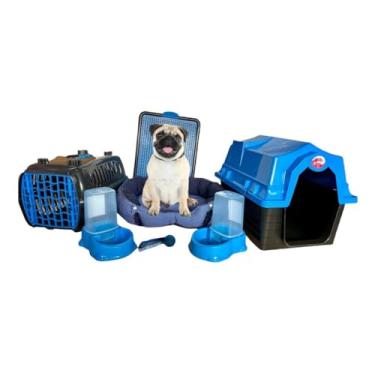 Imagem de Kit Caminha Cama Sanitário Cachorro Luxo Completo Medio Azul