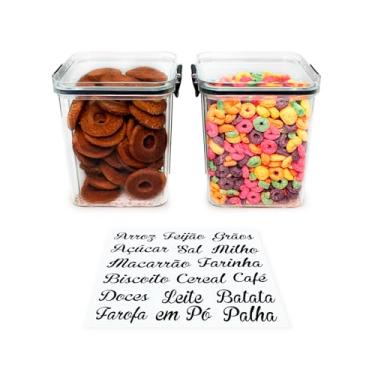 Imagem de Plasnorthon Kit 2 Potes de Mantimentos Quadrado Acrílico Slim 950ML Tampa com Trava Empilhável e Hermético