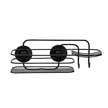 Imagem de Porta Shampoo com Saboneteira Arthi | Design Moderno para Redecorar Banheiro | Prático Funcional | Fita 3M | Dois Ganchos para Pendurar Roupas ou Toalhas | Durabilidade Plástico Aço