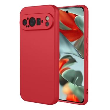 Imagem de EUAGVQY Capa para Pixel 9 Pro Google 9 Pro, capa de silicone líquido com proteção total de microfibra macia antiarranhões à prova de choque capa protetora para Google Pixel 9 Pro, vermelha