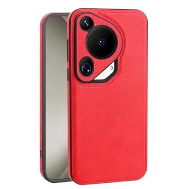 Imagem de HAO RIYLN Capa de couro para Huawei Pura 70 Ultra/70 Pro +/70 Pro/70, proteção de lente fina com tudo incluído, capa retrô à prova de choque, vermelha, 70 Ultra