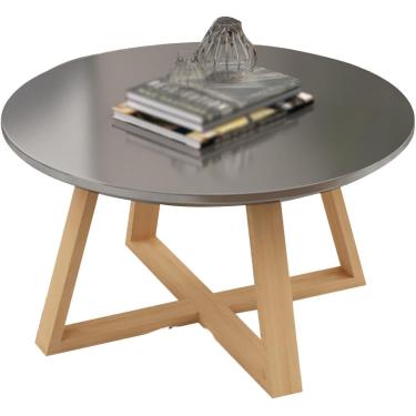 Imagem de Mesa de centro redonda pequena, mesa lateral de madeira, mesa de jantar baixa com pernas estáveis, mesa de lazer à prova d'água para varanda, sala de estar, quarto, branca, 60 * 60 * 40 cm