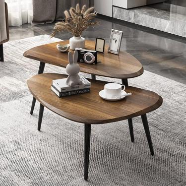 Imagem de Mesa de centro de meados do século, conjunto de mesa de centro aninhada, mesas de centro para sala de estar, Jazz preto/nogueira (várias especificações opcionais), nogueira grande + nogueira