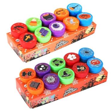 Imagem de Colaxi 20 peças de carimbos de Halloween para crianças carimbos autoentintados de Halloween carimbos engraçados e convenientes de doces ou travessuras para