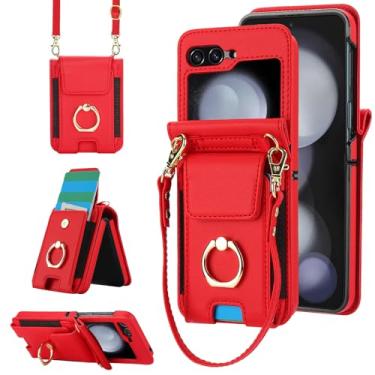 Imagem de Asuwish Capa de telefone para Samsung Galaxy Z Flip 6 5G 2024 capa carteira com anel e alça de pulso transversal cordão suporte para cartão de crédito slot bolsa de couro celular ZFlip6 Z6 G Flip6