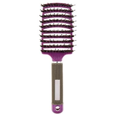 Imagem de Bonarty Escova de cabelo ventilada com cerdas de javali, pente de massagem, escova de cabeleireiro, roxo