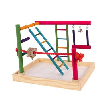 Imagem de Generic Suporte de madeira para playground de papagaios, brinquedo de exercício, suporte para pássaros, brinquedos de mastigar para calopsita, periquito,