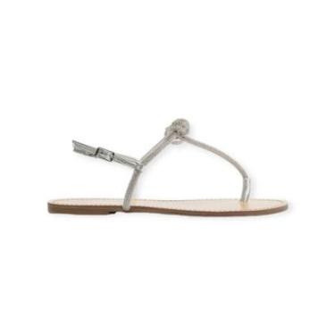 Imagem de Sandalia Rasteira Feminina Arezzo Slim Tiras Laço Strass Prata-Feminino
