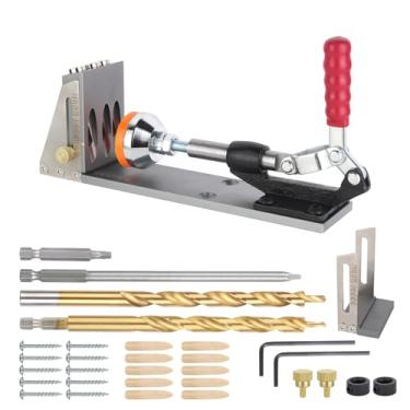 Imagem de Kosmi Kit de gabarito de orifício de bolso, kit profissional de gabarito de cavilha, gabarito de parafuso de bolso de metal atualizado para homens de carpintaria, conjunto de guias de madeira para