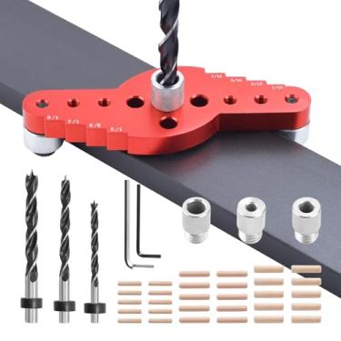 Imagem de Kit de gabarito de cavilha para marcenaria, ferramentas autocentralizantes para marcenaria, guia de broca com conjunto de brocas de 1/10.2 cm, 5/40.6 cm, 3/20.3 cm, ferramentas posicionadoras de