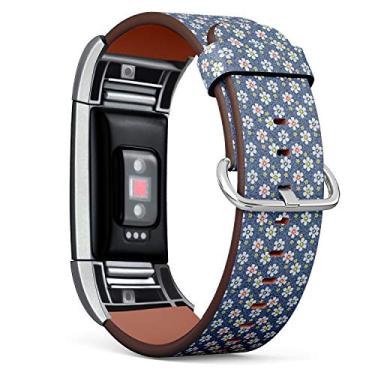 Imagem de Q-Beans Pulseira de couro compatível com Fitbit Charge 2, pulseira de substituição // Margaridas jeans floral