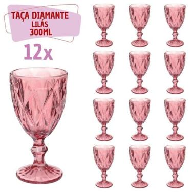 Imagem de Taças Diamante Copos Vidro Lilás Bico De Jaca 300ml - 12 UN - QUALITY 