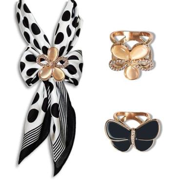 Imagem de 3 peças Fashion Scarf Ring Clip 3 anéis de seda para mulheres clipe de xale fivela ouro liso cachecol broches fivela, Metal, Pérola