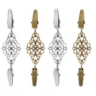 Imagem de 4 peças camisas, vestidos, clipes de xale, retrô, cardigã, clipe de colarinho, suéter vintage, clipe de pato para mulheres e meninas, 2 estilos, Zinco