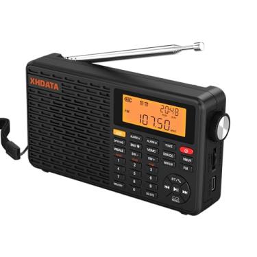 Imagem de Rádio meteorológico portátil XHDATA D109WB AM/FM/SW/LW/WB Receptor de rádio de ondas curtas com alerta NOAA, a bateria, alto-falante BT, MP3, sem fio, com alarme, alerta SOS, função de suspensão
