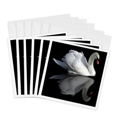 Imagem de 3dRose Cartões comemorativos – Fotografia de um lindo cisne mudo e seu reflexo em um lago. – 15 x 15 cm, conjunto de 6 (gc_301392_1)
