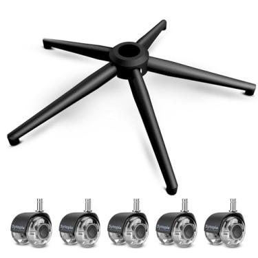 Imagem de Substituição de base de cadeira de escritório de 61 cm com rodas, conjunto de 5, base de cadeira de mesa de metal resistente de 1088 kg, rodízios silenciosos, seguro para pisos de madeira e carpete