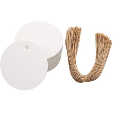 Imagem de Xeahung 100 etiquetas de presente de papel kraft com cordão de etiquetas redondas em branco etiquetas penduradas para embrulho de presente, casamento, Dia de Ação de Graças, sacos de Natal, etiquetas