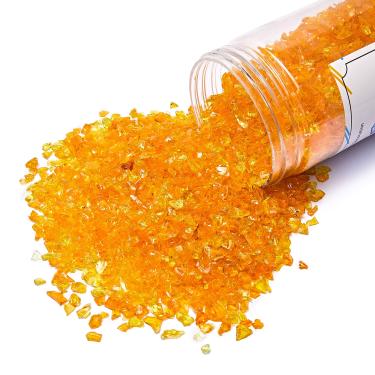 Imagem de TWINKLING Vidro esmagado de alto brilho, vidro quebrado, vidro de fogo, lascas de pedras preciosas de vidro para fogueira, arte de resina DIY, artesanato epóxi, pintura de geodo, decoração de jardim de aquário, 6-9 mm (370 g/13 oz.) (laranja amarelo)