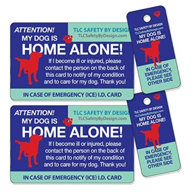 Imagem de Carteira de contato de plástico TLC Safety By Design com a marca registrada atualizada My Pet Dog is Home Alert Emergency Medical ICE ID e chaveiro com cartão de contato de emergência, Qty. 2