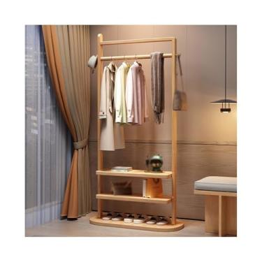 Imagem de Cabide de pé cabide de madeira maciça para chão, quarto, pequeno, casa, sala de estar, cabide simples para hotel, alojamento em família, novo cabide de estilo chinês cabide de pé (Orig