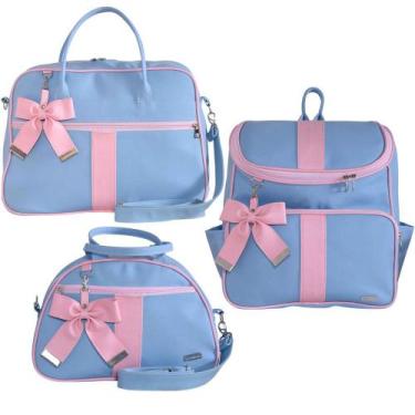 Imagem de Kit Bolsa Maternidade Laço Charme Rosa e Azul 3 Peças - Decalta