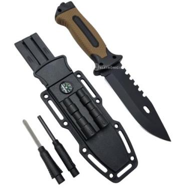 Imagem de Faca Multiuso Tática Lâmina Drop e Bússola, Apito e Pederneira para Av