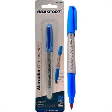 Imagem de Caneta Marcacao Permamente Brasfort Fina Azul Blister - 7851 - BRASFOR