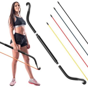 Imagem de Laço de resistência Synergee. Portátil Home Gym com sistema de faixas e barras resistentes. Barra de resistência dobrável com alças. Exercícios de corpo inteiro para casa, viagens ou ao ar livre., Preto, Preto