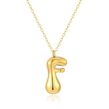 Imagem de Kainier Colar feminino com letra de bolha, pingente colorido com nome do alfabeto, pingente delicado fofo banhado a ouro 14 K, joias para presente.., Aço inoxidável, Sem Pedra Preciosa