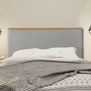 Imagem de Cabeceira Cama Box King 1,93m Estofada Detalhe em Madeira Java Linho Cinza