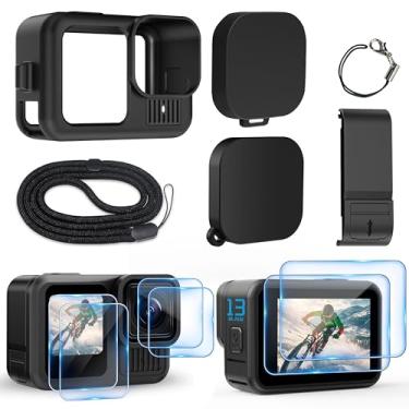 Imagem de OKFUN Capa de silicone para Go Pro Hero 13 preta, 6 peças de tela e protetor de bateria de substituição de bateria e tampa da lente e cordão, kit de acessórios serve apenas para Hero13 preto