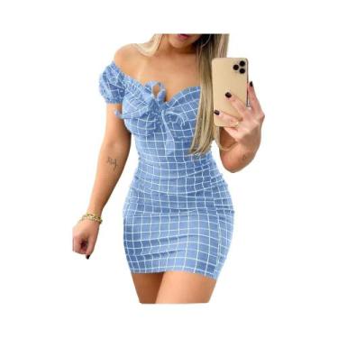 Imagem de Saia Curta Sexy com Detalhes em Grade - Estilo Verão, BR-G2, Azul