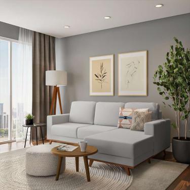 Imagem de Sofá 3 Lugares Romang com Chaise Direito Veludo Cinza