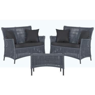 Imagem de 2 Sofás E Mesa Igapó Alumínio Preta Corda Náutica E11 Trama Prata