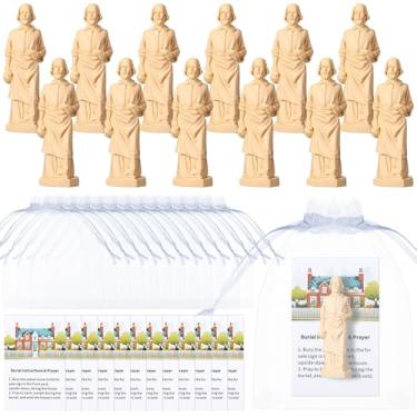 Imagem de Wonderjune 12 conjuntos de estátua de São José para venda de casa pequena estatueta de São José de resina com cartão de oração de instruções e bolsa de organza, estátua de São José para vender casas