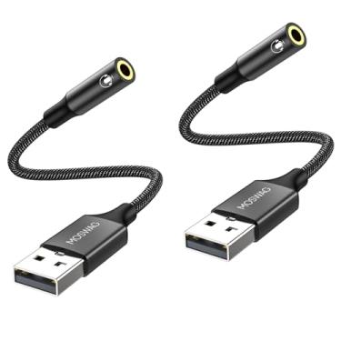 Imagem de MOSWAG Adaptador USB para conector de áudio 0,65 pés/20 cm, adaptador de áudio para placa de som externa com conversor estéreo auxiliar de 3,5 mm compatível com fone de ouvido, PC, laptop, Linux,