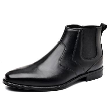 Imagem de Holy dove Bota masculina Chelsea de couro preto com zíper lateral elegante casual fashion sem cadarço, Preto, 44